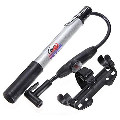 Bike Pump : AFCITY Bike Pump Bike Cycling High Pressure Bicycle Pump With Pressure Gauge Silver for Road Mountain Bikes (Color : Silver, Size : ONE SIZE)