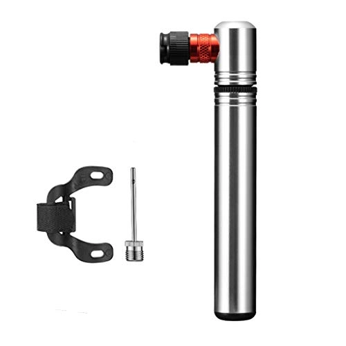 Bike Pump : AJDGL Mini Bike Pump- Portable Bicycle Tire Inflator Fits Presta & Schrader, Mounting Bracket and Sport Balls Needle Included, 130 PSI, Silver