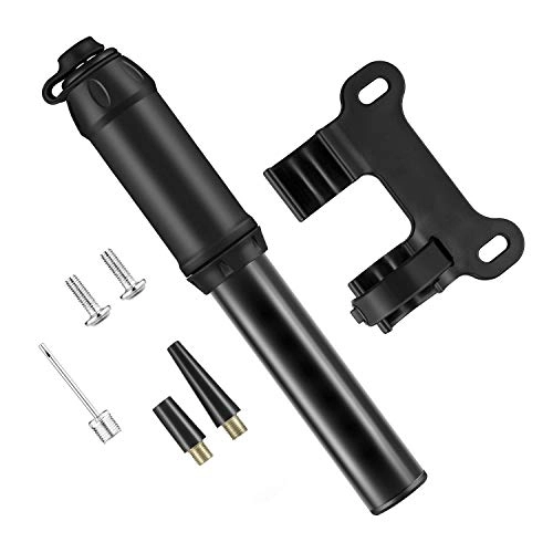 Bike Pump : All-Purpose Bike Pump, Portable Mini Bicycle Pump 120psi - Fits Presta and Schrader, Ball Needles Adapter Included, Only 17cm / 60g, Black