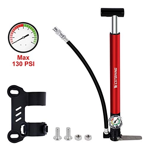 Bike Pump : Asolym Bike Pump with Pressure Gauge, 130 PSI Mini Bike Aluminum Alloy Body Pump, Fit Presta and Schrader, 360 ° Rotatable Hose, Accurate Inflation for Road, Mountain and BMX Bikes
