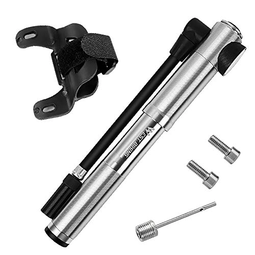 Bike Pump : Asolym Mini Bike Hand Pump with Pressure Gauge, 300 PSI Aluminum Alloy Floor Bike Pump with Needle and Frame Mount, Schrader and Presta Valves for Road, Mountain and BMX Bikes, Silver