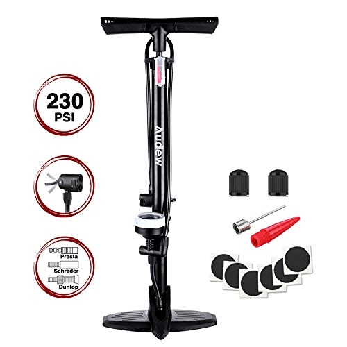 Bike Pump : Audew Bike Bicycle Pump with Gauge Mini Bike Tyre Pump, 230 PSI Portable Hand Pump, Aluminum Alloy Body for Road, Mountain & BMX Fits Presta & Schrader Valve, Football, Basketball and Inflatable Toys