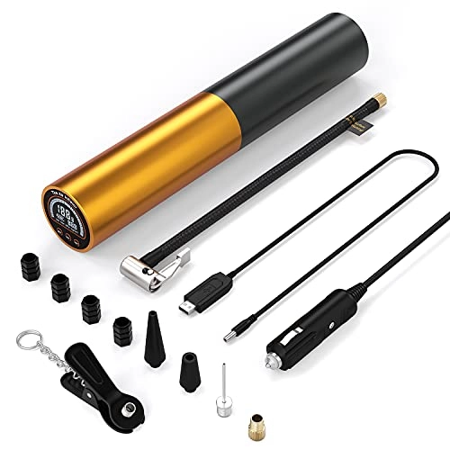 Bike Pump : AUTDER Bike Tire Pump - 3000mAh Portable Air Pump with Digital Pressure Gauge and Auto-Off Function, 140PSI Wireless Rechargeable Air Compressor, Large LCD Screen & Bright LED Light
