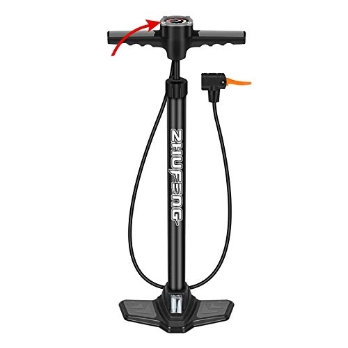 Bike Pump : BCGT Pump Bike Floor Pumps with Pressure Gauge Inflator Portable Bicycle Tire Pump for Bike Bicycle Riding Accessory, Black (Color : Black)
