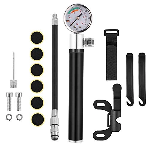 Bike Pump : BESPORTBLE Bike Tire Repair Tool Kit with Mini High Pressure Gauge Pump Glueless Patch Kit (Black)