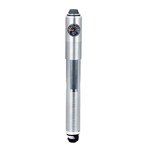 Bike Pump : BGROESTWB Frame Mounted Pumps Mini Portable Strap Aluminum Alloy With Barometer Riding Equipment Mountain Road Bike Pump Portable Bicycle Pump (Color : Silver, Size : 230mm)