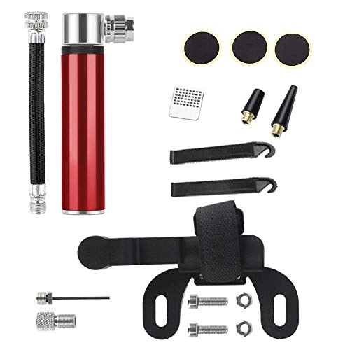 Bike Pump : Bicycle mini aluminum alloy pump, portable tire inflator, glue-free tire repair kit, Fits Presta & Schrader Valve-red_B