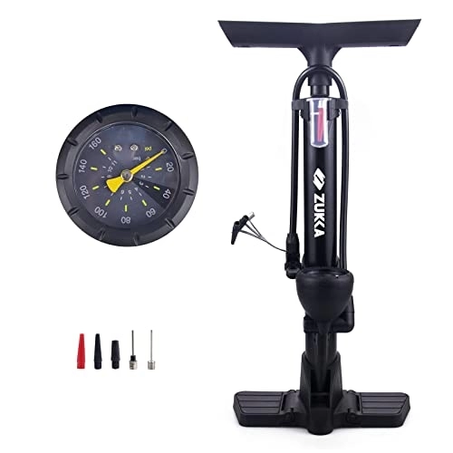 Bike Pump : Bicycle Pump for All Valves Powerful Air Pump with Pressure Gauge Black for Bicycle Basketball Motorcycle Handle Removable