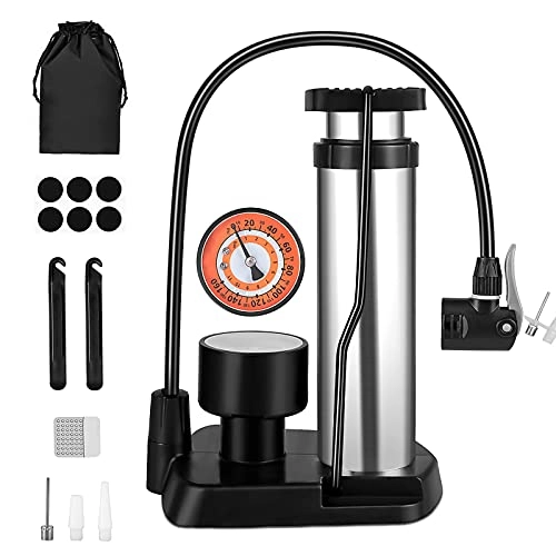 Bike Pump : Bicycle Pump Mini, Synmixx Foot Pump with High Pressure 160 PSI Air Pump, Portable Floor Pump Compatible with All Valves AV / DV / SV, Bicycle Pedal Pump with Needle for Inflatable Toys, Tyres, Balls