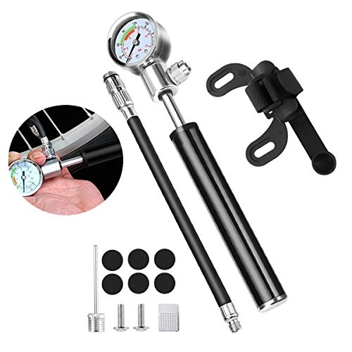 Bike Pump : Bicycle Pump with Pressure Gauge, 210 PSI Mini Portable Bicycle Pump , Glueless Patch Kit Compatible with Universal Presta and Schrader Valve Frame Mounted Air Pump for Road, Mountain and BMX Bikes