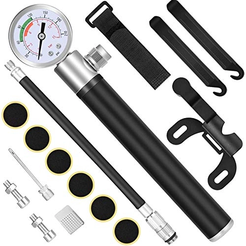 Bike Pump : Bicycle Tire Pump With Pressure Gauge For All Bikes 210psi Portable Bicycle Pump Perfect Full Set Basketball Inflatable Tyre Inflator Air Tool Glueless Patch Kit