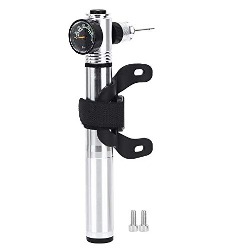 Bike Pump : Bike Air Pump, High Pressure Silver Bicycle Pump, Compact and Portable with Pressure Meter for Football Basketball