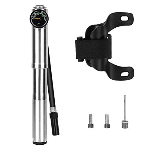 Bike Pump : Bike Hand Pump, High Volume Pressure Gauge 300PSI, Accurate Barometer Display, Flexible Hose & Pump Nozzle, Frame Mount / Strap, Fits Presta / Schrader Valve, Ball Pump Needle