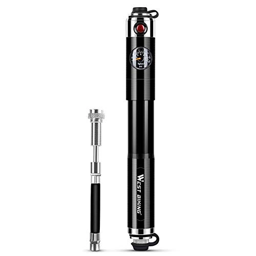 Bike Pump : Bike Pump 160PSI Air Pump Cycling Bicycle Portable Pressure Gauge Display Bike Pump SV AV Extension Pump Tools For Cycling Football Basketball Hose Size 12.8cm (Color : Black, Size : ONE SIZE)