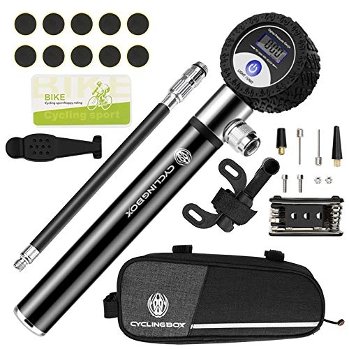 Bike Pump : Bike Pump, Aluminum Alloy Portable Mini Bicycle Tire Pump (120 PSI) with Needle / LCD Display, Fits for Presta & Schrader Valve, Multifunction Ball Pump for Road, Mountain Bikes, Baskatball