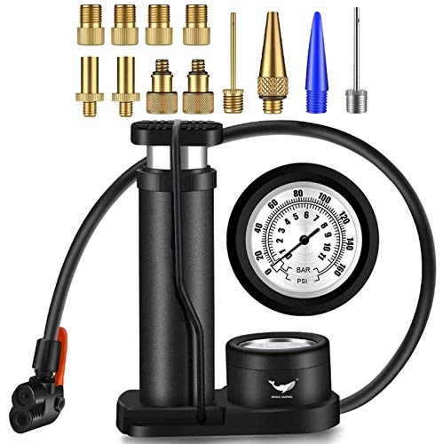 Bike Pump : Bike Pump, Ball pumps with Needles Portable Foot Activated Mini Bicycle Pump with Pressure Gauge, Tire Inflator Device, Universal Presta & Schrader Valve, Balloon Inflatable Toy Nozzle Inflator Adapter
