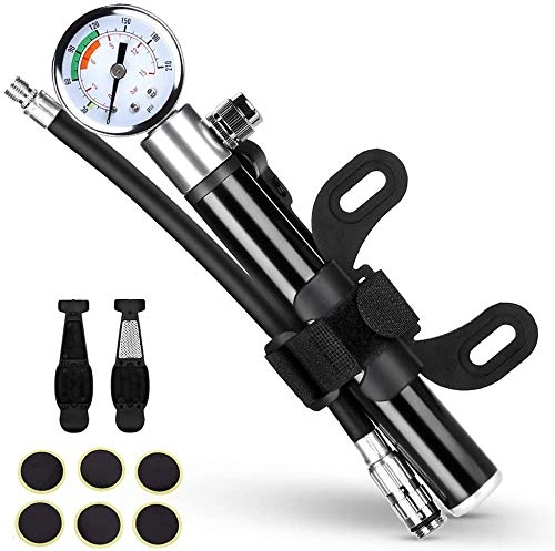 Bike Pump : Bike Pump for All Bikes, 7.8 Inches Portable and Lightweight Bicycle Air Pump with Gauge 210Psi Presta and Schrader Valve for Mountain Bike, Ball, Inflatable Toy - Including Puncture Tire Repair Kit