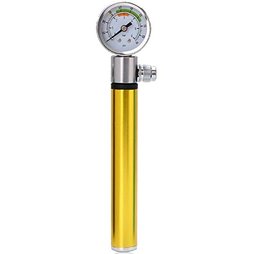 Bike Pump : Bike Pump Portable Household Bicycle and Motorcycle High Pressure Pump Aluminum Alloy Pump with Pressure Gauge Portable Air Pump (Color : Yellow, Size : 19.5x2.1cm)
