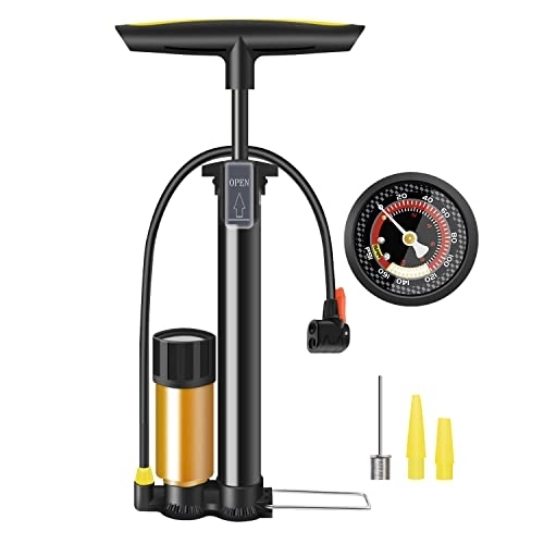 Bike Pump : Bike Pump with Gauge, Floor Bicycle Pump 160 PSI, Bike Air Pumps with Schrader and Presta Valve, Bicycle Tire Pump for Road Bike, Balloons, Sports Balls