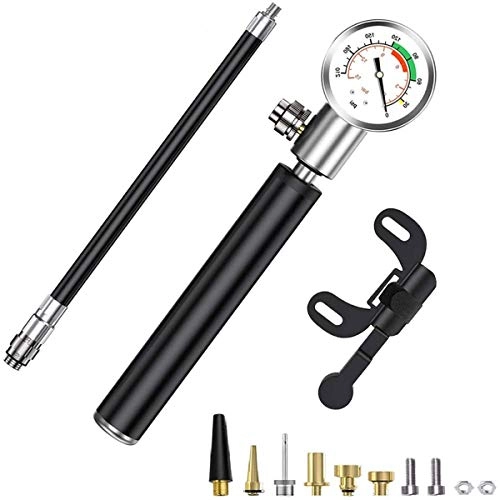 Bike Pump : Bike Pump with Pressure Gauge, 210 PSI Mini Portable Bicycle Pump with Needle, Glueless Patch Kit, Cycle Valve Caps and Frame Mount Fits Presta / Schrader / Dunlop Valve, for Road, Mountain and BMX Bikes