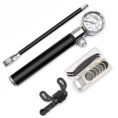 Bike Pump : Bike Pumps with Pressure Gauge, Bicycle Pump With 210 PSI Glueless Patch Kit, Mini Bike Pump Portable Quick & Easy To Use, Football Pump Needles and Frame Mount Fits Presta &Schrader Valve