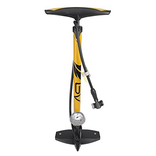 Bike Pump : BV Bicycle Ergonomic Bike Floor Pump with Gauge & Smart Valve Head, 160 psi, Automatically Reversible Presta and Schrader (Yellow)