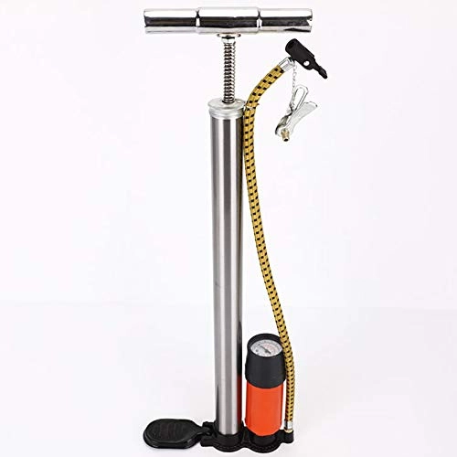 Bike Pump : CaoQuanBaiHuoDian Practical Bicycle Pump High-pressure Meter Inflator Bicycle Hand Pump Floor Type Single-tube Pump Convenience (Color : Silver, Size : 3.8x50cm)