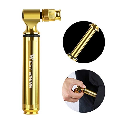 Bike Pump : CJCJ-LOVE Small Bike Pump, Portable Mini Pump with Ball Needle And Bicycle Fixing Bracket, Multi-Purpose High-Pressure Inflator with Air Hose for Outdoor Indoor Basketball, Golden