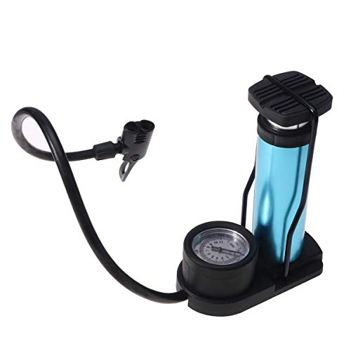 Bike Pump : CLISPEED Foot Pump Inflator with Barometer High Pressure Mini Bicycle Tire Floor Pump Aluminum Alloy Activated Pump for Bike Tire (Blue)