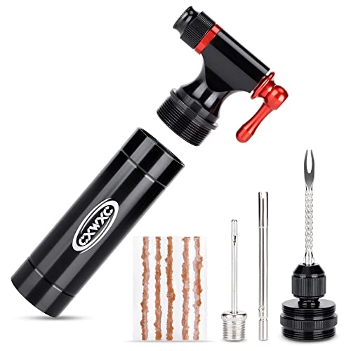 Bike Pump : CO2 Inflator and Tubeless Tire Repair Kit - Presta & Schrader Valve Compatible - Bicycle Tire Pump for Road and Mountain Bikes - No CO2 Cartridges Included