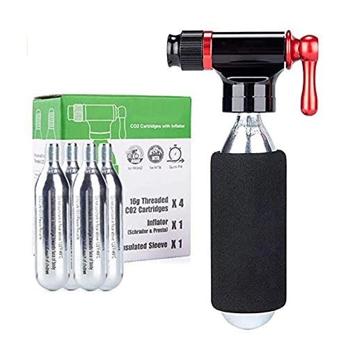Bike Pump : CO2 Inflator Set for Presta & Schrader Valve, CO2 Tyre Inflator Bicycle Pump with 4 CO2 Cartridge 16 g Thread - Bicycle Tyre Pump for Road Bike and Mountain Bike