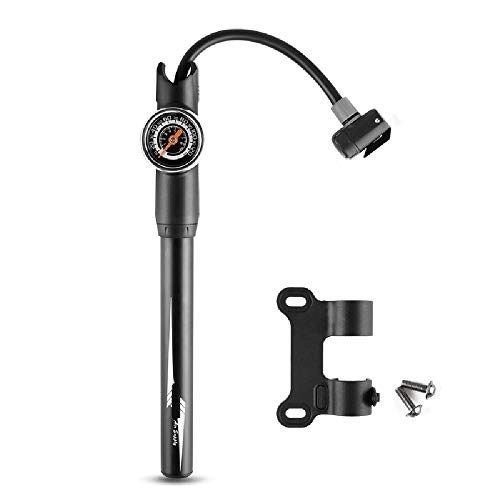 Bike Pump : Commuter Bike Pump Bike Portable Inflator with Barometer Mini Handheld Aluminum Alloy Tire Inflator Easy to Use (Color : Silver Size : 265mm)