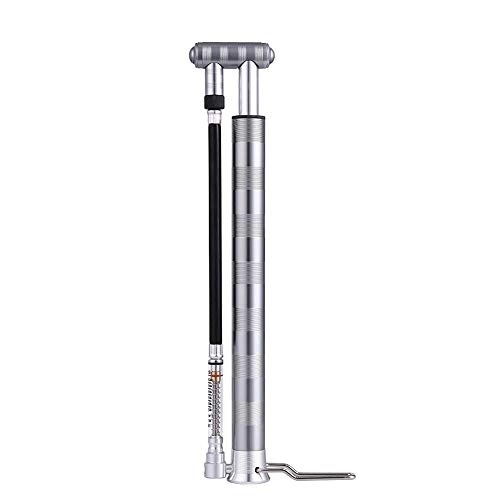 Bike Pump : Commuter Bike Pump Portable High Pressure Mini Bicycle Hand Pump Vertical Basketball Inflatable Tube with Barometer Easy to Use (Color : Silver Size : 282mm)