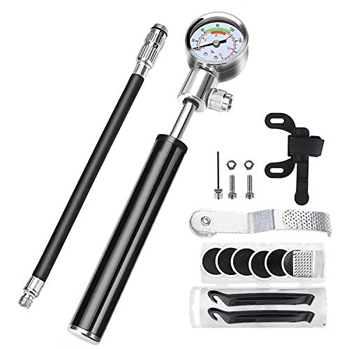 Bike Pump : COOLWHEEL Mini Bike Pump - Bicycle Frame Mount 210Psi High Pressure Schrader & Presta Valve Inflation Air Pump with Gauge and Puncture Tire Repair Kit for Road, Mountain Bikes, Balls