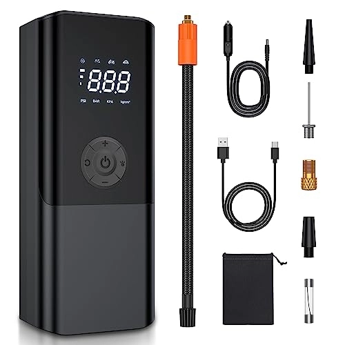 Bike Pump : Cordless Tyre Inflator Portable Air Compressor, Rechargeable Car Tyre Pump 150PSI Bike Pump with 6000mAh Battery LED Light Powerbank, Electric Air Pump For Inflatables, Car, Motorcycle, Balls, Bicycle