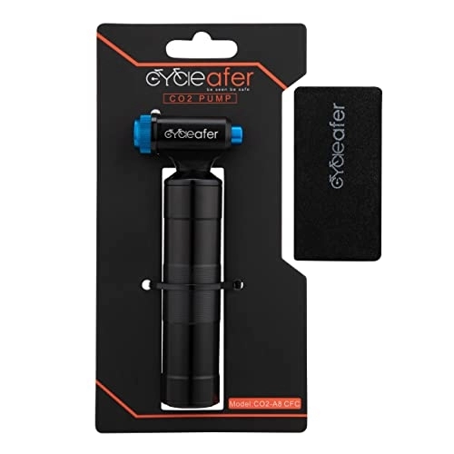 Bike Pump : Cycleafer® CO2 Bike pump, Premium quality Bicycle Tyre inflator For Road & Mountain Bikes, lightweight, easy to use, The cartridge canister stores up to 16gram & compatible with Presta and Schrader.