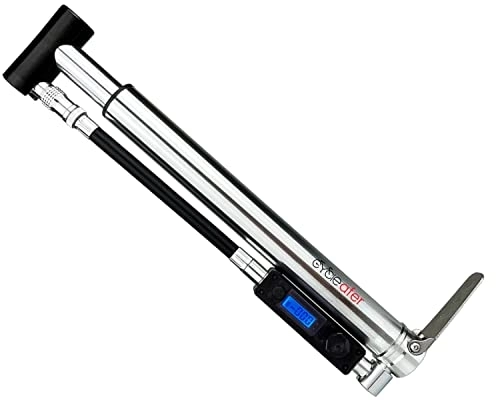 Bike Pump : Cycleafer® Mini Bike Pump Digital pressure gauge, Premium Quality, Easy and Quick Inflation of Bicycle Tyres, Mini bicycle pump is suitable for inflating Presta & Schrader valves. (Silver)