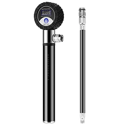 Bike Pump : DLSM Manual bicycle pump, portable aluminum alloy pump, LCD digital display tire pressure dial pump, aluminum alloy precision mini pump-C1