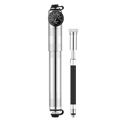 Bike Pump : DLSM Mini bicycle pump hand pump portable high pressure barometer aluminum alloy precision mini mountain road bike basketball air pump