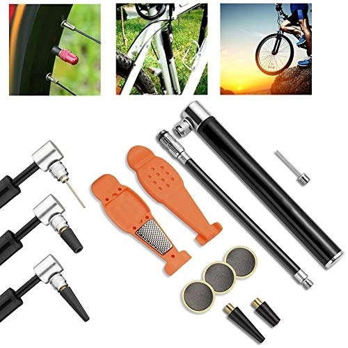 Bike Pump : DORALO Mini Hand Bike Pump, Bicycle Tire Pump Portable Presta And Schrader Valve Road Mountain Bikes Tyre Pump, Air Pump with Glueless Puncture Repair Kit, Aluminum Alloy