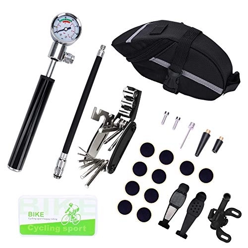 Bike Pump : Dr.Lefran Portable Bike Pump Set, 210 PSI High Pressure Hand Pump, Ball Pump with Needle, Glueless Patch Kit, Accurate Fast Inflation, Mini Bicycle Tyre Pump for Road, Mountain Bikes