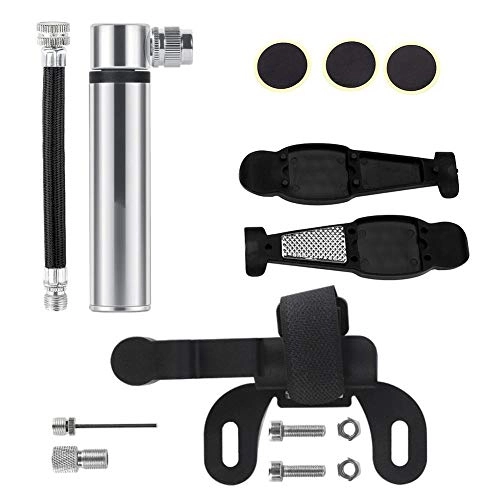 Bike Pump : Eastbride Bicycle aluminum alloy pump + tire repair kit, manual mini inflatable cylinder, Fits Presta & Schrader Valve-Silver_B