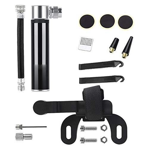 Bike Pump : Eastbride Bicycle mini aluminum alloy pump, portable tire inflator, glue-free tire repair kit, Fits Presta & Schrader Valve-black_THE