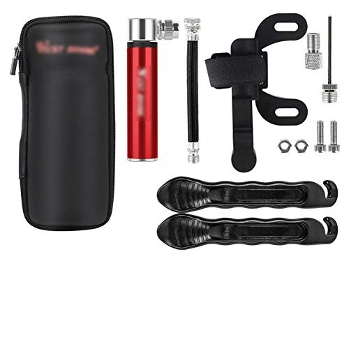 Bike Pump : Eastbride Bicycle tire repair kit, mini portable pump, with tire lever, kettle bag Fits Presta & Schrader Valve-red