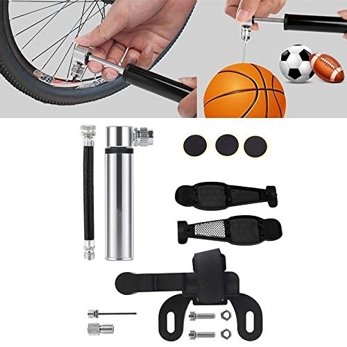 Bike Pump : Eastbride Mini portable bicycle inflation tube, aluminum alloy pump + glue-free tire repair + tire lever, Fits Presta & Schrader Valve-Silver