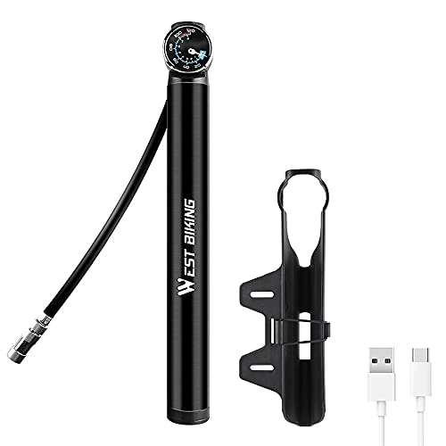 Bike Pump : Electric Bicycle Pump, Fesjoy Electric Bicycle Type-C USB Rechargeable Pump MTB Road Bike Tire Air Pump Cycling Inflator Bicycle Aluminum Alloy Air Pump
