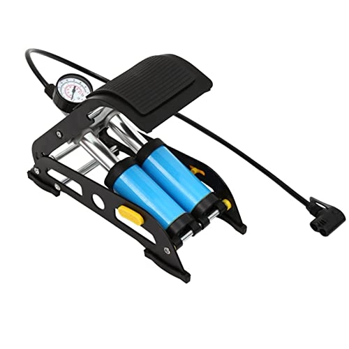 Bike Pump : Explopur 2-In-1 Folding Air Pump with Ordinary Barometer in Blue High Pressure Pump with Dual Cylinder Portable Inflatable Cylinder Inflation Pump with Pedal for Automobiles Bicycles Rubber Boats