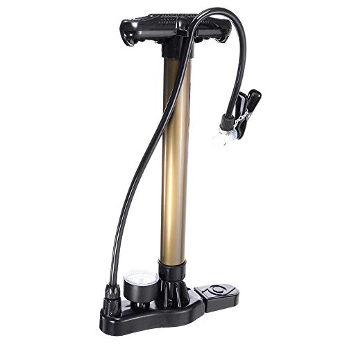 Bike Pump : FGGTMO Bike Pump, Super Fast Tyre Inflation, High Pressure Bicycle Pump with Stabilizing Foot Peg for Road, Mountain, Touring, Bike, Ball (Color : Gold)