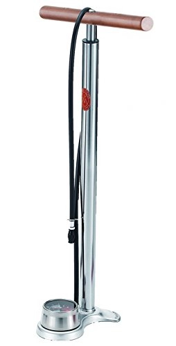 Bike Pump : Foot Pump With Pressure Gauge and Chrome-Plated Steel Airfish with Wooden Handle 700 mm lg. 2191023600