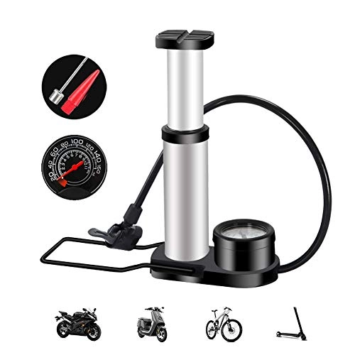 Bike Pump : Foot Pumps 140PSI, Floor Pumps with Pressure Gauge, Bicycle Pump, Mini Bike Pumps High Pressure Portable, Ball Pump Needles Fits Presta &Schrader Valve, Bicycle Tyre Pump for Mountain and BMX, Silver